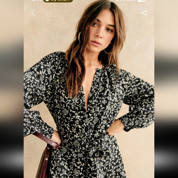 Sezane Merry Black and White Floral Long Sleeve Dress - Picture 4 of 6